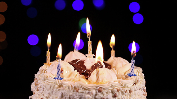 Birthday Cake With Burning Candles