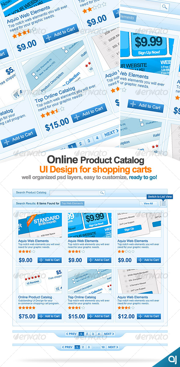 Clean Online catalog UI design for shopping carts