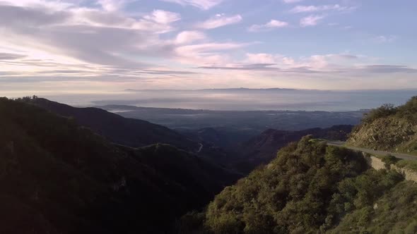 Forest Hills and Roads above Santa Barbara at Dawn, Slow Drone Rise