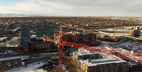 Aerial View of Red Construction Crane