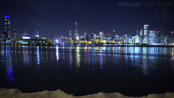 Cold Night Chicago Skyline by the Lake
