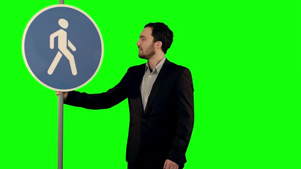 Man Cross Walk Sign on a Green Screen