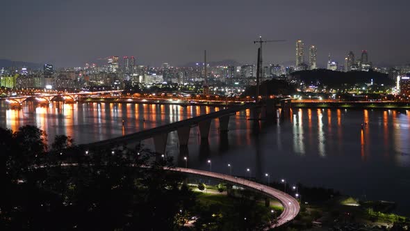 Night Building Bridge Traffic