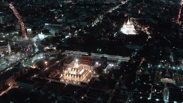 Aerial View of Loha Prasat Temple in Bangkok Old Town in Thailand