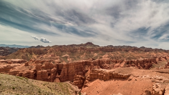 Charyn Grand Canyon At Overcast Sky In Kazakhstan