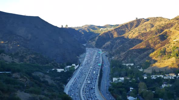 Bumper to bumper traffic on a big highway.