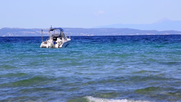 Boat Bobs on The Waves of Aegean Sea