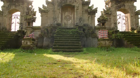 Traditional Balinese Temple. Slowmotion Cinematic Steadycam Motion Travel Footage. Pura Ulun Danu