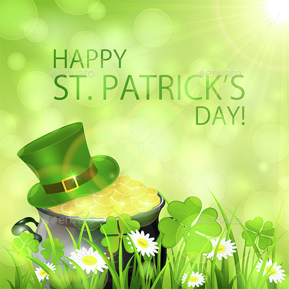 Sunny Patricks Day Background and Gold Leprechauns
