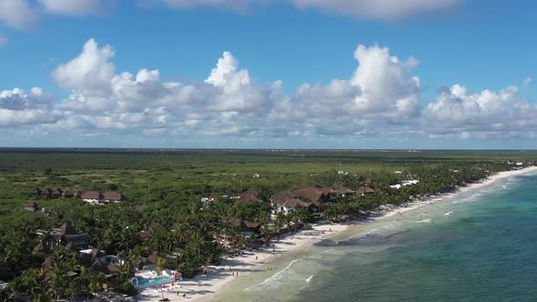 Aerial Panoramic View of Tulum Beach in México