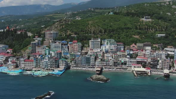 Picturesque Embankment and Beach of a Small Town on the Black Sea