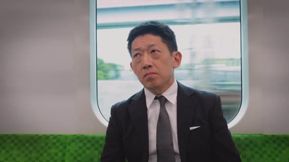 Japanese businessman rising in a train