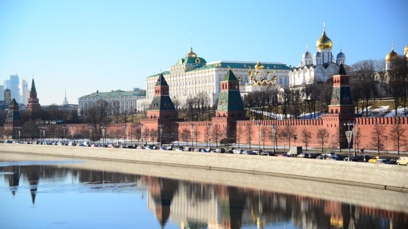 View Of  Moscow Kremlin From  River, Russia