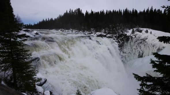 Sweden Tännforsen Waterfall, Winter