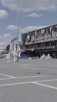 Vertical Video of a Bombed Shopping Center During the War in Bucha Ukraine