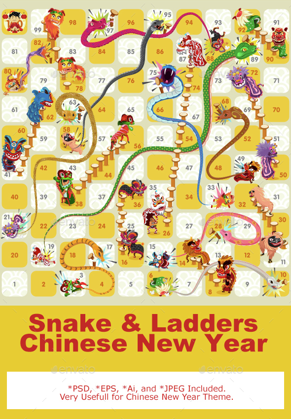 Snake and Ladder Board Game Chinese New Year