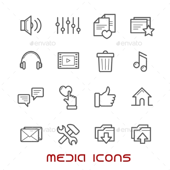 Multimedia And Media Thin Line Icons