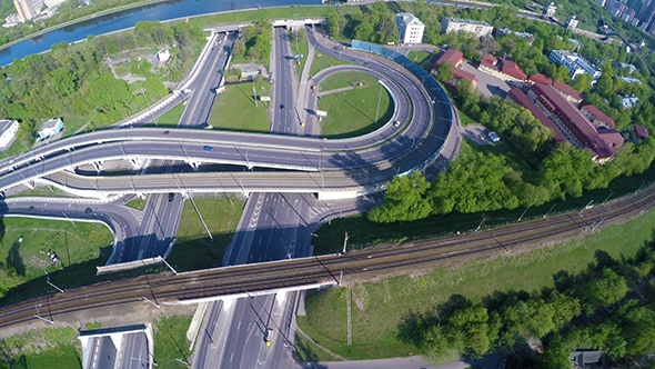 Aerial View Of A Freeway Intersection