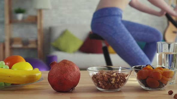 Concept of Proper Nutritionon the Table Are Vegetables Fruits and Nuts Close Up