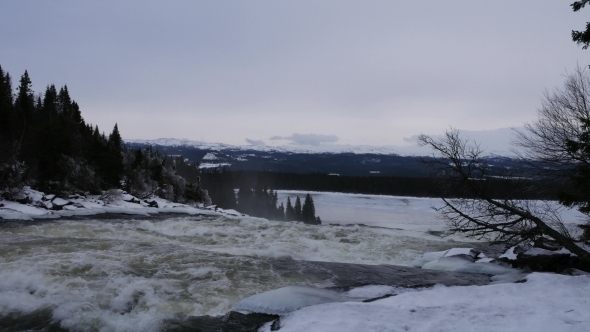 Sweden Tännforsen Waterfall, Winter