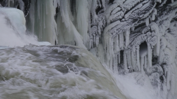 Sweden Tännforsen Waterfall, Winter