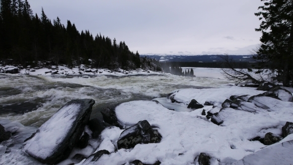 Sweden Tännforsen Waterfall, Winter