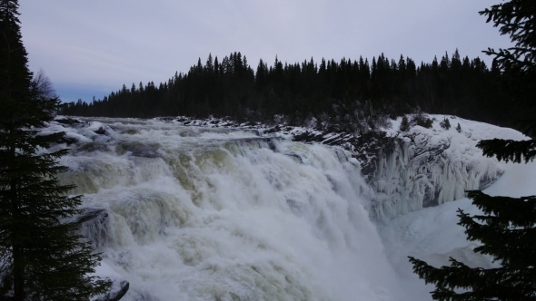 Sweden Tännforsen Waterfall, Winter