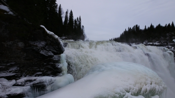 Sweden Tännforsen Waterfall, Winter