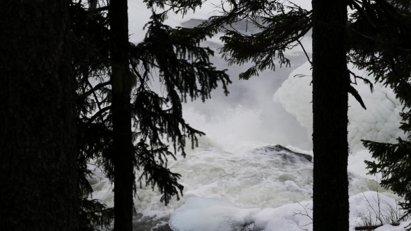 Sweden Tännforsen Waterfall, Winter