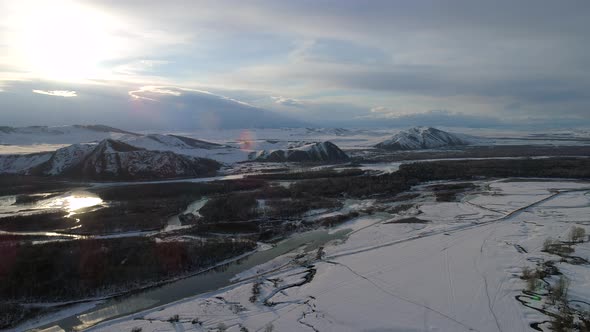 Flight Over Siberian River 