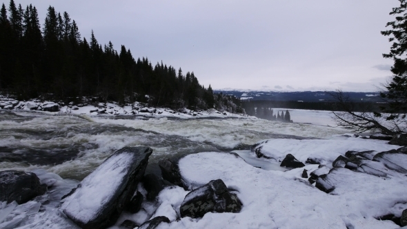 Sweden Tännforsen Waterfall, Winter