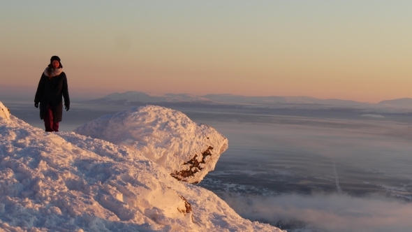 Woman Walking In Top Of a Mountain, Are, Sweden