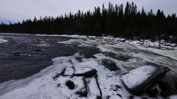 Sweden Tännforsen Waterfall, Winter