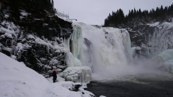 Sweden Tännforsen Waterfall, Winter