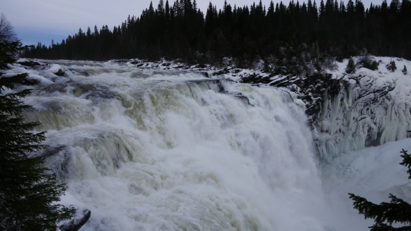 Sweden Tännforsen Waterfall, Winter