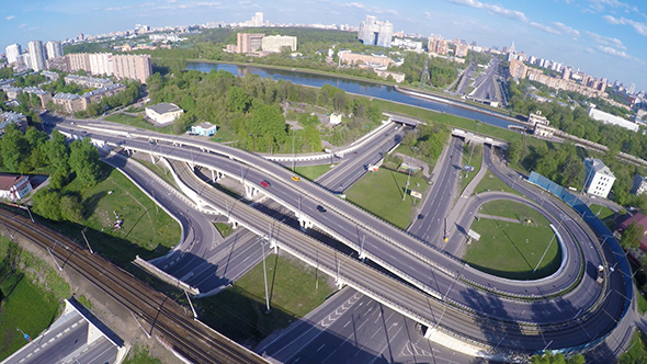 Aerial View Of A Freeway Intersection