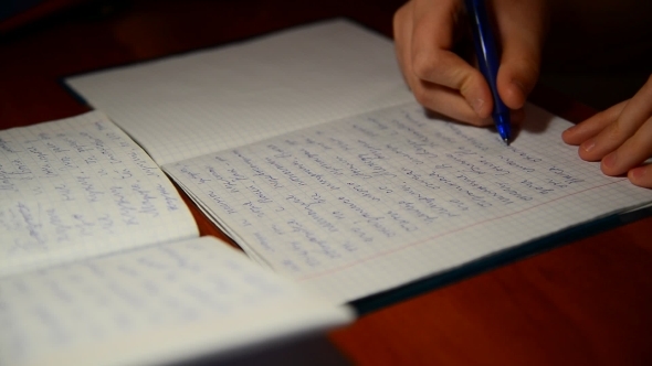 Boy Writes In Notebook Homework