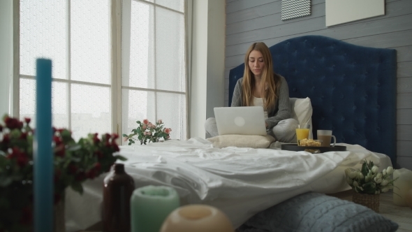 Breakfast At The Hotel, The Girl Working With Laptop