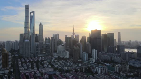 Aerial Shanghai Skyscrape, Afterglow