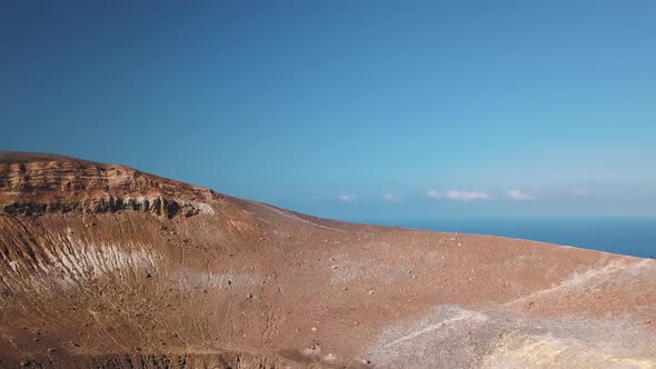 Aerial View on Volcanic Gas Exiting Through Fumaroles. Steaming Volcano Surface. Vulcano, Lipari