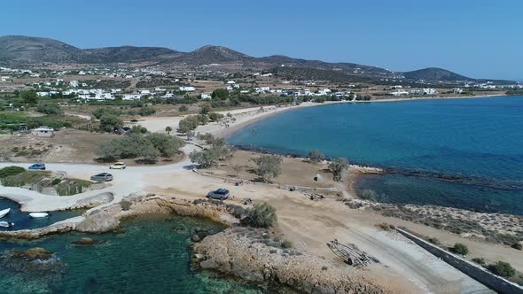 Naxos beach in the Cyclades in Greece seen from the sky