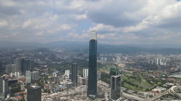 Drone view of Tun Razak Exchange, which is one of the landmarks in Kuala Lumpur