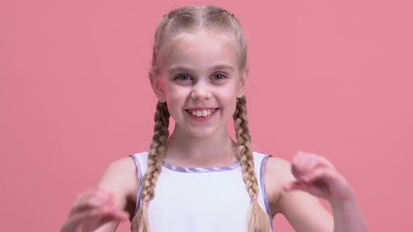 Smiling Little Girl Showing Heart Gesture Charity Orphan Children Adoption