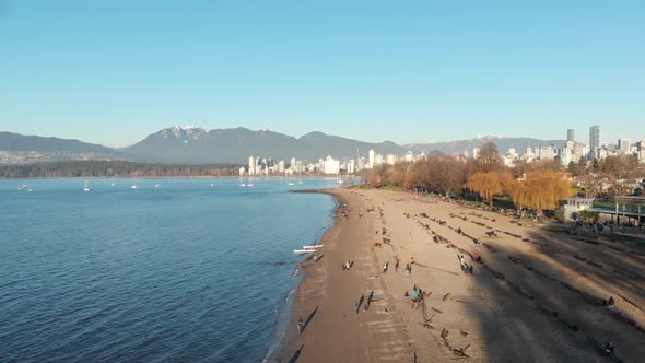 Various drone shots at Kitsilano Beach near downtown Vancouver, BC