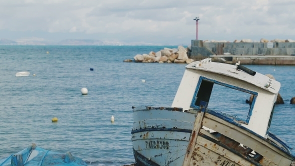 Fishermen Old Boat Were Ashore.Spain. Island Tabarca.