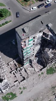 Vertical Video of a Destroyed Residential Building in Ukraine During the War