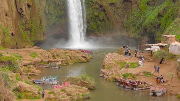 Ouzoud Waterfalls Located In The Grand Atlas Village Of Tanaghmeilt, In The Azilal Province In