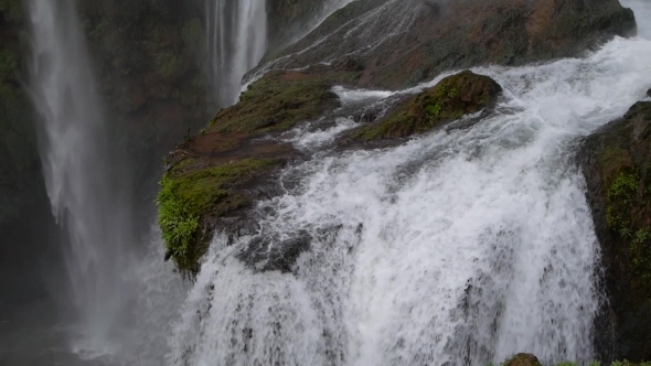 Ouzoud Waterfalls Located In The Grand Atlas Village Of Tanaghmeilt, In The Azilal Province In