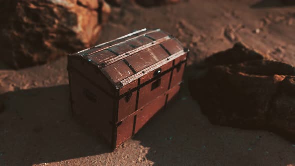 Wooden Treasure Box On The Beach