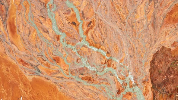 Acid Rivers Pollute the Environment. Aerial View